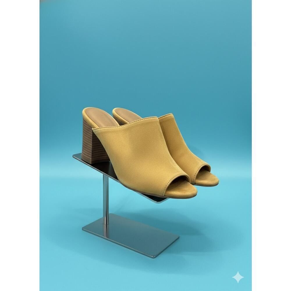 New Firenze Studio Yellow Leather Heeled Slide Sandals Peep Toe Women's 8